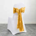 Golden satin chair bow on white cover for hotel wedding and banquet venue decoration - Antique Gold