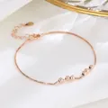 Elegante bracciale a catena box in argento 925 oro rosa con cinque perle tonde scorrevoli - Argento 925 Placcato Oro Rosa / Oro rosa
