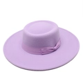 Elegant lavender wool felt boater hat with a flat top and matching ribbon bow detail - M (56-58cm) / Taro Purple
