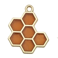 Golden honeycomb metal pendant with orange enamel finish for DIY jewelry making - 1pc Orange-Yellow Enamel Honeycomb Bee