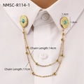 Catena dorata per colletto con turchese ovale e doppia catenina per camicia donna - NMSC-R114-1 (Bottone Ovale) / Oro 18K