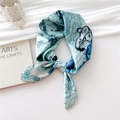 Elegant blue and white silk scarf with crane and pine ink painting print - Pine and Crane / 70x70cm
