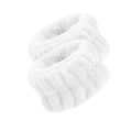 Pair of soft white flannel wrist washbands for face washing made of coral fleece - Natural White (3 Elastics / Pair)