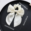 Eleganter cremeweißer Satin-Haargummi mit Schleife, 14 cm Breite und 16 cm Länge - Gebrochenes Weiß