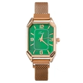 Elegant women's square green dial watch with gold case and brown magnetic mesh strap - Green