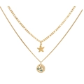 Gold stainless steel layered necklace with starfish pendant and pearl charm on white background - 1# Necklace Style (Starfish Round Plate Double Chain)