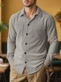 Men's light gray corduroy long sleeve shirt with chest pockets and black buttons - S / Tops / Gray