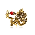 Goldene Vintage Drachenbrosche mit roter Perle und detaillierten Schuppen im Design - Gold