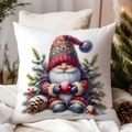 Detailansicht der Weihnachtselfen-Kissenhülle in gemütlichem Heimdekor mit Kiefernzapfen - CDR381-4