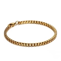 Detail of a thin gold box chain bracelet with a secure lobster clasp on white background - 16cm / Box Chain 3mm