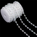 Iridescent white faceted acrylic bead chain on spool for DIY wedding decor and crafts - Bulk Faceted Ball 10mm/4mm AB Color 15m/Roll