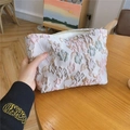 Tragbare Blumen Kosmetiktasche mit Reißverschluss, elegante Jacquard Make-up Aufbewahrungstasche. - Rosa Blasenblume