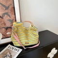 Striped fleece tote bag in yellow and blue with a pink detachable shoulder strap - Yellow Plaid