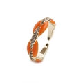 Bague ajustable en cuivre doré avec feuilles en émail orange et pierres en zircon - Réglable / Orange