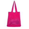 Detail shot of the rose pink knit tote bag showing the mesh texture and hollow design - Rose Red