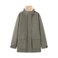Olive green winter parka with faux shearling lining collar shown on white background - XS / Olive Green