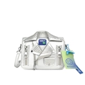 Silver biker jacket shaped crossbody bag with metallic rivets and zippers on white background - Silver