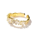 Adjustable gold plated open ring featuring baguette cut rectangle cubic zirconia stones - Adjustable Open / Light KC Gold