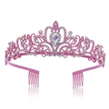 Pink bridal crystal tiara with shimmering rhinestones and hair combs on white background - Pink Base AB Aurora Rhinestone