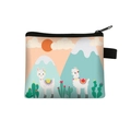 Polyester kids coin purse with cute white alpaca and cactus cartoon print - White Landscape Alpaca Illustration