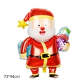 Detail view of red and white Santa Claus foil balloon for Christmas party, size 73x94cm - Santa Claus with Gift
