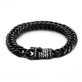 Men's matte black Cuban link bracelet with sparkling cubic zirconia clasp, 215mm - Black with Stone