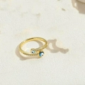 Detailed top view of gold sun flower ring with evil eye elements and small diamonds - Double Eye Style (JZ0409)