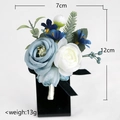 Light blue and white faux flower boutonniere with black ribbon, 12cm wedding floral accessory - Corsage / Haze Blue