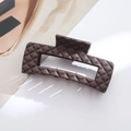 Pinza per capelli rettangolare marrone con elegante trama trapuntata a rombi - 10.5cm Caffè Scuro Trapuntato