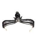 Macro detail of black pearls and rhinestones on baroque vintage bridal crown - No.4 Antique Gold (Black Stone)