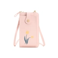 Pink floral crossbody cell phone bag with yellow tulip pattern and golden magnetic buckle - Pink