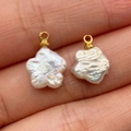 Flower-shaped white freshwater pearl pendant with a golden metal ring for DIY jewelry - Freshwater Pearl
