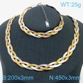 Three-tone braided stainless steel snake chain necklace and bracelet jewelry set - 3mm Tri-color 3-Layer Braid (Bracelet 18cm + 5cm Extender)