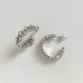 Silver stainless steel C-shaped earrings with two rows of sparkling white zircon stones - White Zirconia / Silver