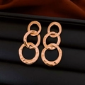 Three-tiered hammered gold geometric drop earrings in vertical triple loop style - 77# 925 Sterling Silver Earring Post-Gold Hammered Triple Hoop Drop Earrings