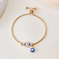 Gouden Evil Eye armband met blauwe emaille bedeltjes en fonkelende kristallen - Gouden Boxketting-Rond Oog Hanger(BR23Y0927)