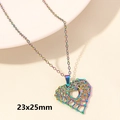 Rainbow plated hollow heart pendant necklace in 23x25mm size with O-chain - Grid Heart / 23x25mm / Rainbow