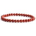 Minimalist natural red agate beaded bracelet with 4mm polished round gemstone beads - Red Jasper