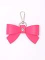 Pink leather bow bag charm with a silver metal spring clasp and sparkling rhinestone - Pink