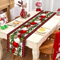 Christmas table runner with red black plaid border, festive ornaments and pine needles - 181x35.5cm / Black Plaid Border Christmas Ball