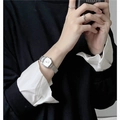 Elegant square silver quartz watch with mesh strap and minimalist rings for women - Silver White