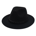 Dettaglio di un cappello fedora in lana nera con elegante catena decorativa nera opaca - M (56-58cm) / Nero