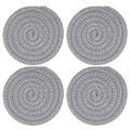 Set of 4 grey round braided cotton coasters in a symmetric 2x2 grid on white background - Cotton Grey