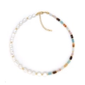 Collier en perles baroques et perles multicolores avec fermoir mousqueton doré - Collier