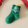 Green plush Christmas socks for children featuring festive 3D tree and star decorations - S (1-3 Years) / Green Christmas Tree