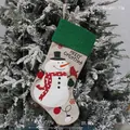 Linen Christmas stocking with green knit cuff, snowman pattern, and Merry Christmas text - Snowman / Green Cuff / Large / M2-14 Large Snowman Style