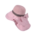 Pink women's sun hat with wide brim, neck protection flap, and chic bow detail - Double Layer Shawl / Pink