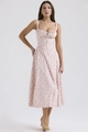 Detail of summer floral midi dress with spaghetti straps and backless slim fit design - S / Red Ditsy Floral