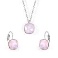 Silver stainless steel jewelry set with square pink crystals on a white background - Steel-Moonlight Crystal