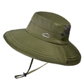 Army green outdoor sun hat with wide brim, breathable mesh and adjustable wind cord - Army Green